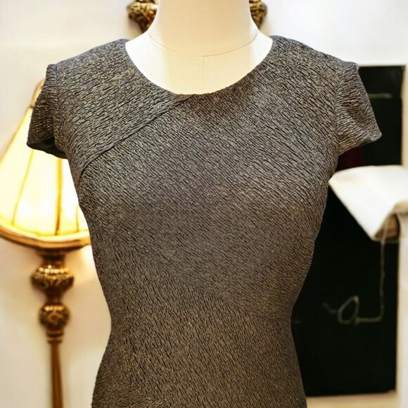 Aidan Mattox ✦ Black Metallic Cocktail Dress ✦ Cap Sleeve Stardust Elegance Sz 4 - Picture 9 of 12